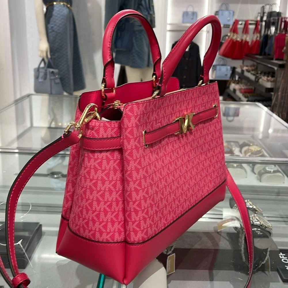 MICHAEL KORS  Reed Large Graphic Logo Belted Satchel Electric Pink  NWT